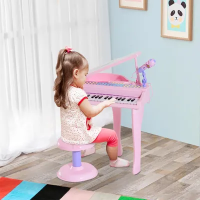 Produktbild von Digitalpiano Kinder Keyboard mit 37 Tasten Mikrofon und Hocker Klavier Spielzeug-Musikinstrument, Piano Musikinstrument für 3-6 Jahre Kinder Rosa