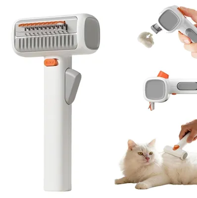 Produktbild von 2-in-1 Hundebürste & Katzenbürste, Entfilzungsbürste gegen Verfilzungen, entfernt lose Haare, automatische Reinigung, für langes & kurzes Fell