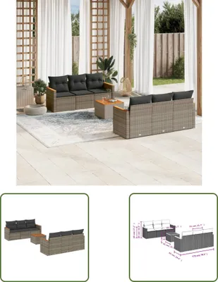 Produktbild von The Living Store 7-tlg. Garten-Sofagarnitur mit Kissen Grau Poly Rattan