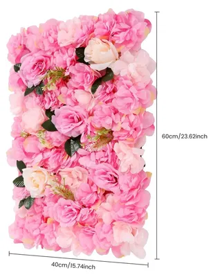 Produktbild von Kunstrosen Blumenwand Paneele - Seidenblumen Deko - 40 x 60 cm - Set 12 Stück - Hochzeit Party Wohnraum Hintergrund - Rosa