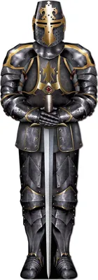 Produktbild von Mittelalterlicher Ritter mit Rüstung Deko-Pappfigur grau-gold 182cm -