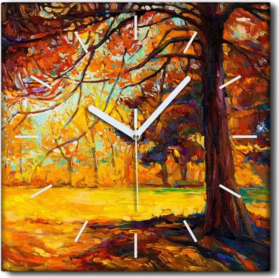 Produktbild von Coloray Uhr auf Leinwand 30x30 cm Wand Uhr Dekoration Wohnzimmer Segeltuch weiße Zeiger -Herbstwaldbäume