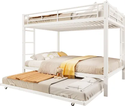 Produktbild von Etagenbett mit Gästebett, Lattenrost, Leiter und Rausfallschutz, 140x200cm, Kinderbett, Jugendbett, Metallbett