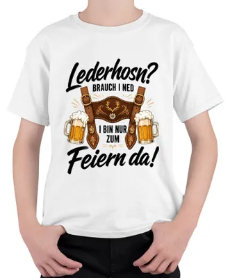 Produktbild von Lederhosn Brauch i ned I bin nur zum Feiern da Lederhose Dirndl Kinder T-Shirt, Weiß, 152