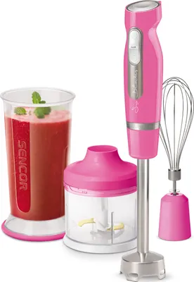 Produktbild von SENCOR SHB 4468RS-EUE3 Tyčový mixér, 6 nerezových nožů s titanovým nástřikem a Funkcí ICE Crash, 1000 W, Nádoba 700 ml s víčkem, 500 ml sekáček, šlehací metla