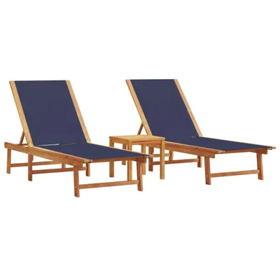 Produktbild von Sonnenliegen 2 Stk. mit Tisch Blau Massivholz Akazie Textilene