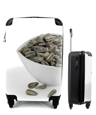 Produktbild von MuchoWow® Koffer Handgepäck Trolley Rollkoffer Kleine Reisekoffer mit 4 Rollen - Sonnenblumenkerne in einer Porzellanschale - Cabin Size < 55x40x23 cm & 55x40x20 cm - Fotokoffer - Kabinenkoffer - Boardgepäck - Reise-Box - Reisekoffer - Reisegepäck - Koffer mit Bild - Trolley für Kinder