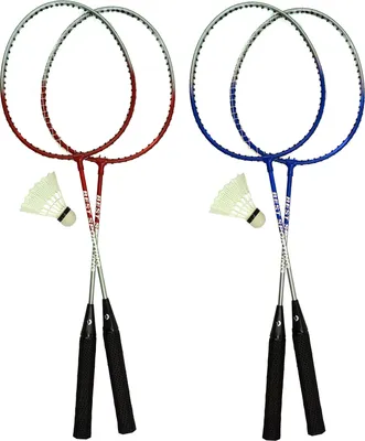 Produktbild von Best Sporting Badminton Schläger Set I Hochwertige Federballschläger aus gehärtetem Stahl I Leichte Badmintonschläger mit Ösen I Federball Schläger in rot & silber mit 2 Bällen I 280 g