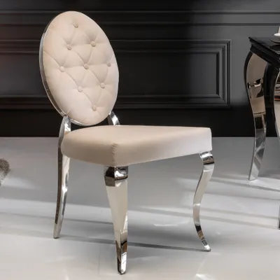Produktbild von Eleganter Stuhl MODERN BAROCK beige Samt mit Knöpfen Edelstahlbeine