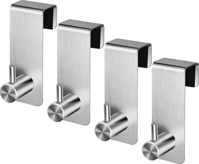 Produktbild von Unyqoos® 4er Türhaken zum Einhängen – Edelstahl 304, 80×30×22 mm, für Türstärke bis 20 mm, bis 5 kg, Schutzpolster, ohne Bohren