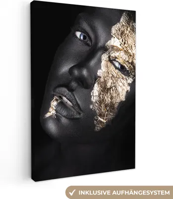 Produktbild von MuchoWow® - Leinwandbilder - Frau - Gold - Schwarz - Farbe - Luxus, Wandbild, Wanddeko Bilder Wohnzimmer, 20x30cm