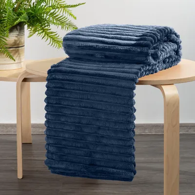 Imagen del producto de Manta suave SOFT, cálida y agradable, perfecta para el salón y el dormitorio, de 70x160 cm, color azul oscuro