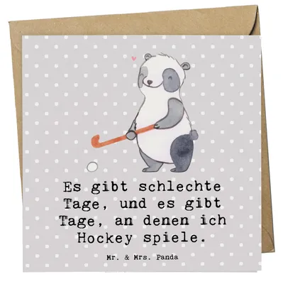 Produktbild von Mr. & Mrs. Panda Klappkarte Panda Hockey spielen - Grau Pastell - Geschenk, doppelkarte, Verein, Grußkarte, Glückwunschkarte, Hockeyschläger, faltkarte, anlasskarte