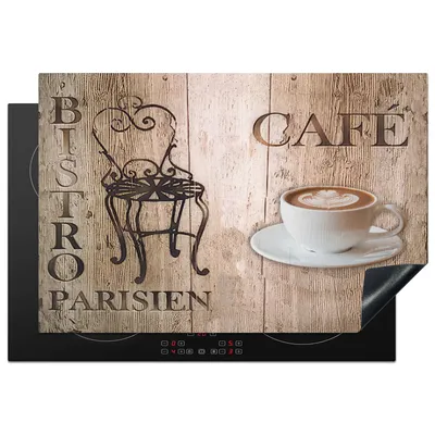 Produktbild von KitchenYeah© Herdabdeckplatte Bistro Parisien - Café - Kaffee - Jahrgang , 78x52cm, Küche Deko, Glaskeramikkochfeld Herdabdeckung, Abdeckplatte fùr Kochfeld