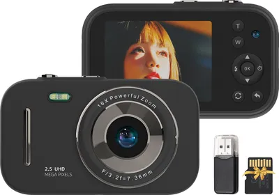 Obrázek produktu pro digitální kamera 1080P, přenosná digitální videokamera, 48 MP, duální objektiv, 2,8" IPS obrazovka, hraní her, poslech hudby, vestavěná baterie s 32 GB TF kartou, USB čtečka karet, narozeninový a vánoční dárek pro teenagery, studenty, přátele