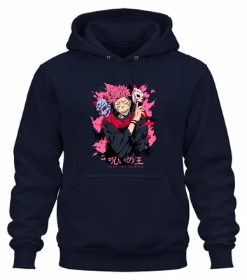 Zdjęcie produktu dla Bluza z kapturem uni  z motywem anime „Jujutsu Kaisen: Sukuna – Król Przekleństw”, granatowa, rozmiar L