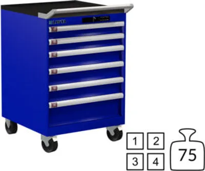 Produktbild von Lista Schubladenschrank - fahrbar - 78.114.090 - 890 x 564 x 572 mm (HxBxT) - 6 Schubladen - 75 kg - Code Lock - enzianblau (RAL 5010)