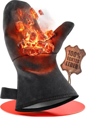 Produktbild von Grillhandschuh aus Rindspaltleder – hitzebeständig mit Baumwollfutter, universelle Größe für beide Hände, schützt zuverlässig vor Verbrennungen beim Grillen, Backen & Kochen, hoher Tragekomfort