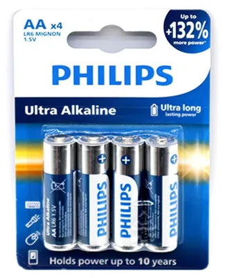 Produktbild von Philips Akku LR6E4B/10, Einwegbatterie, Alkali, 1,5 V, 4 Stück(e), 14,5 mm, 50,5 mm