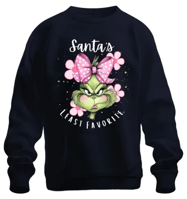 Produktbild von Santa's least favorite Grinch pink bow polka dot Weihnachten Sweatshirt Pullover, Navy, S