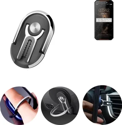 Produktbild von K-S-Trade 3in1 Smartphone-Ring Handy-Ring kompatibel mit Leagoo XRover C Fingerhalterung  Handyring Tischständer Lüftungsgitter-Halterung Tisch