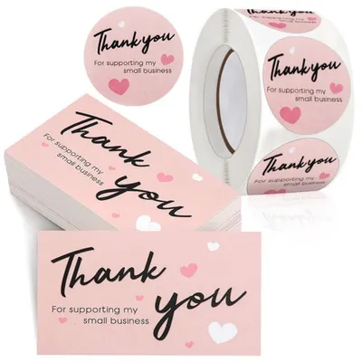 Dankeskarten-Set: 100 Karten + 500 Sticker, 9 x 5,4 cm, Papier
