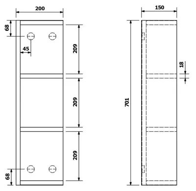 Produktbild von Sapho RIWA offenes Regal 20x70x15cm, links/rechts, Eiche Alabama
