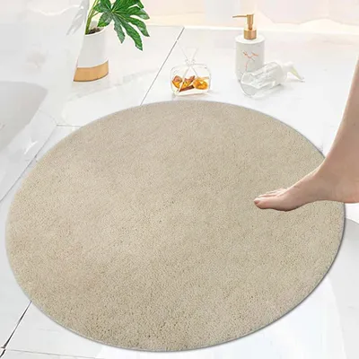 Produktbild von Rutschfeste Badematte, waschbar, beige, rund, 80 cm Durchmesser, weiche Badematte, saugfähige Badezimmerdekoration, Badezimmeraccessoires