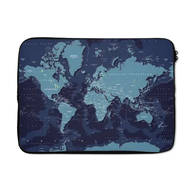 Produktbild von MuchoWow® Laptop Hülle 14 ZollWeltkarte - Abstrakt - Blau Laptoptasche - Laptoptasche - Stoßsicher - Schutzhaube