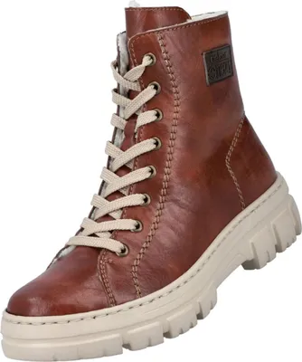 A single brown lace-up boot with a thick sole is shown against a white background.