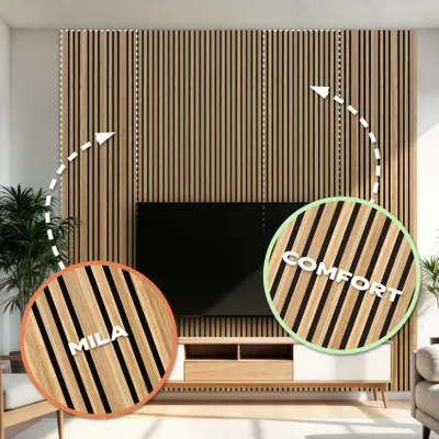 Produktbild von HEXIM Akustikpaneele 278x60cm Holz Mila - flexible Holzpaneele Platten Wandpaneele Wanddeko Kombipaneel Wandverkleidung Schalldämmung Akustikfilz braun (1.67m² Pecan)