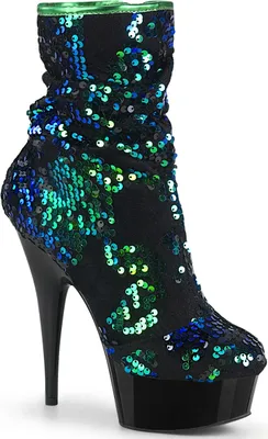 Produktbild von DELIGHT-1004 Pleaser High Heels Plateau Stiefeletten grün schillernde Pailletten