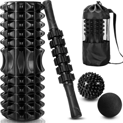 Produktbild von 4-in-1 Schwarze Schaumstoffrolle & Massage-Set - Tiefengewebs-Schaumstoffrollen-Set - Fitness Yoga Entspannung Pilates
