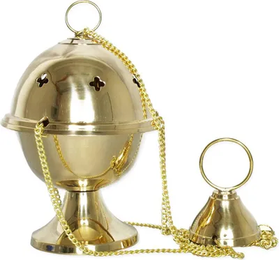 Produktbild von Weihrauchschwenker mit Kette Messing Massiv Gold Ø 10cm Räucherkohle auf Sand