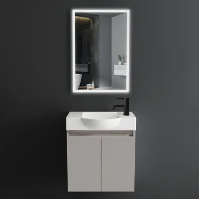 Produktbild von Alpenberger Badmöbel Set Keramik Waschbecken mit Unterschrank und Badspiegel mit Beleuchtung | Badezimmerschrank mit Waschtisch | Badezimmermöbel | LED Spiegel