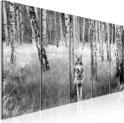 Image de Tableau mural moderne g-C-0307-b-m (200 x 80 cm) - 5 pièces Photographie sur toile intissé Décoration murale Impression artistique LOUP FORÊT NATURE