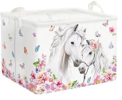 Image de Panier à linge pour enfants avec poignée, boîte de rangement pliable, 40 x 30 x 30 cm, cheval