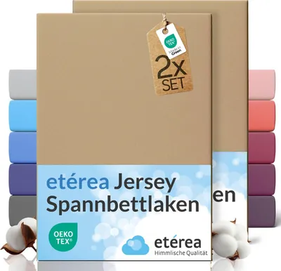 Produktbild von etérea Spannbettlaken Jersey 2 Stück - 60x120 cm - Bettlaken - 100 % Baumwolle - Taupe