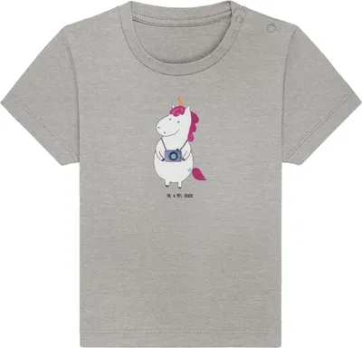 Produktbild von Mr. & Mrs. Panda  T-Shirt Einhorn Fotograf 12. - 18. Monat - Heather Grey - Geschenk, Urlaub, Kamera, Unicorn, Baby Kurzarmshirt, Babyshirt, Reisen, Baumwolle Shirt