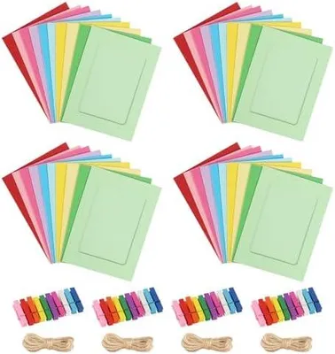 Produktbild von Fotogirlande 40 Stück Foto Girlande Papier Bilderrahmen Bunt 10x15 Fotorahmen mit 40 Stück Holzklammern 4 Hanfseil 6 Zoll Fotos Aufhängen für Geburtstag Hochzeit Party Wand DIY Dekoration