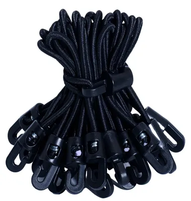 25er Set Spannbänder mit Haken, 15 cm, schwarz