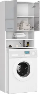 Immagine prodotto di Mobile per lavatrice BDW, scaffale per bagno, mobile alto, 180x64x3, bianco/grigio lucido