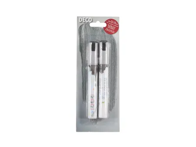 Obrázok produktu pre 2x WINDOW PEN Strieborné umývateľné pero s okrúhlym hrotom na okná kriedový popisovač na okná dekomarker Tekutá krieda na okná a tabule 69
