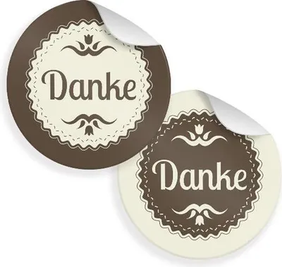 Produktbild von 24x Sticker Danke Vintage (Motiv 35) 4cm Geschenk Aufkleber runde Spruch Etikett
