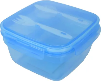 Produktbild von Lunchbox blau mit Besteck und Soßenbecher Box Brotdose Salatbox Vesper