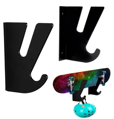 Produktbild von Skateboard Wandhalterung Acryl mit Haken 2 Stück Schwarz