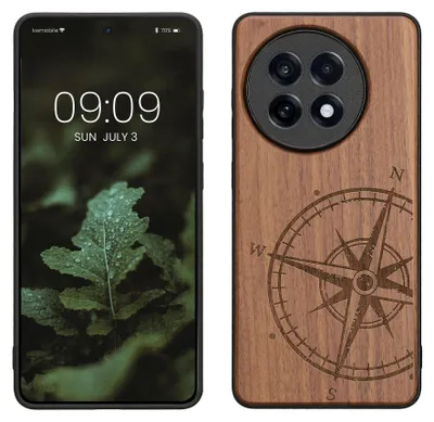 Produktbild von kwmobile Handyhülle für OnePlus 13R Hülle Holz - Case mit TPU Bumper - Stoßfestes Hardcase - Schutzhülle Cover in Dunkelbraun