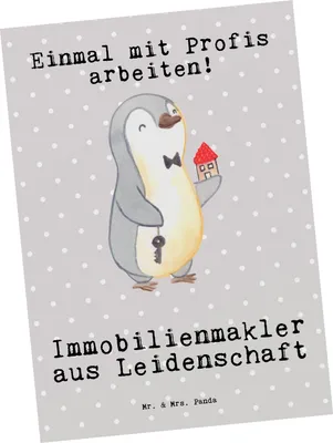 Produktbild von Mr. & Mrs. Panda Postkarte Immobilienmakler Leidenschaft - Grau Pastell - Geschenk, Postkarten, Ausbildung, Ansichtskarten, bildkarte, Spruch, Grußkarte, Lustig