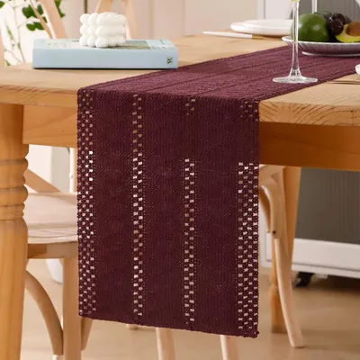 Imagen del producto de Mantel individual de macramé, algodón y lino, 30 x 240 cm, ideal para la cocina y el jardín
