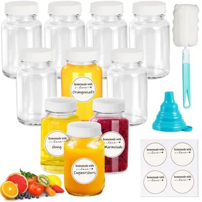 Image de Flacons en verre pour remplir, lot de 10 avec bouchon, pour spiritueux et jus, contenance : 60 ml